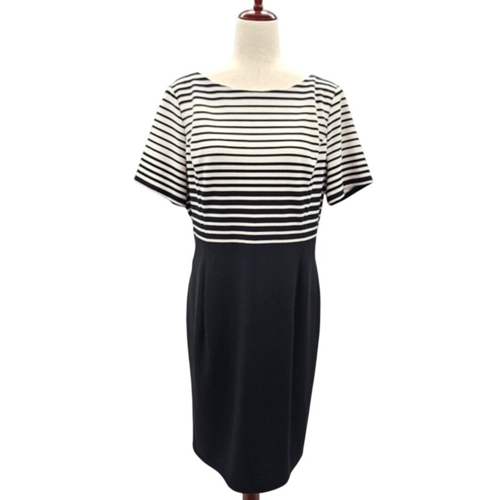 Jones New York Striped Colorblock Sheath Dress Black White Size 16 NWT